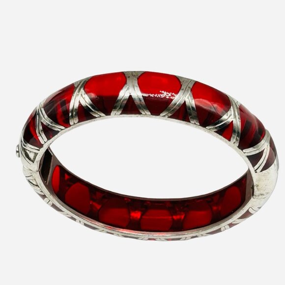 Angelique de Paris Red Resin Sterling Overlay Hinged Bangle Bracelet - Picture 2 of 7